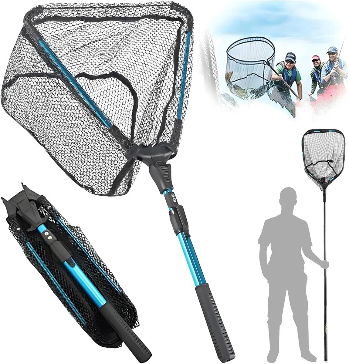 SnelShoppen - Telescopische Visschepnet 90 cm - Rubber Coating, Aluminium Handvat, Ideaal voor Forel, Baars, Karper - Compact & Draagbaar voor Volwass