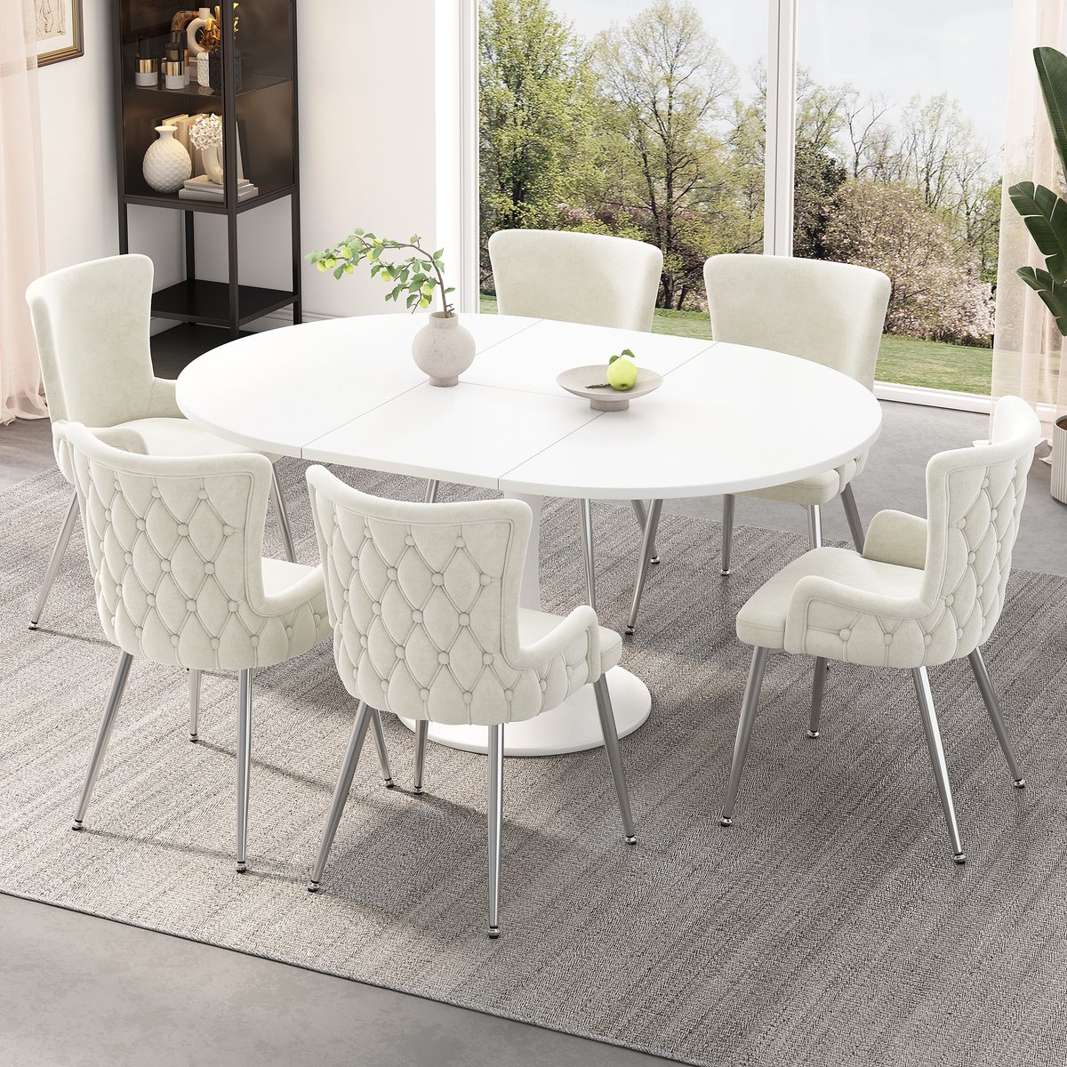 Eetkamerstoelen - Eetkamerstoel - set van 6 - Stoelenset - Eettafelstoel - Fluwelen eetkamerstoel, luxe loungestoel voor woonkamer/slaapkamer - Zilver
