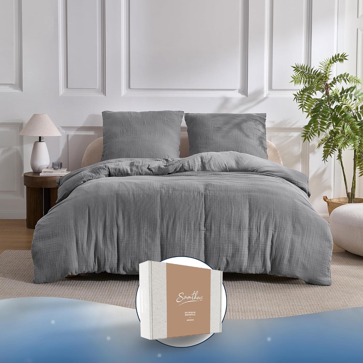 SnelShoppen - Muslin Bed Linen 100% Katoen Oeko-Tex Non-Iron Beddegoed Set 200x200 cm Dekbedovertrek + 2 Kussenslopen 80x80 cm - Hemels Zacht Slapen