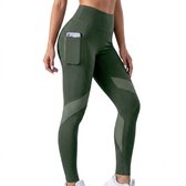 Varen groene yoga legging dames hoge taille sport legging compressie pilates legging butt lifting mesh panelen zijzak telefoonvak fitness legging elastische lange sportbroek S