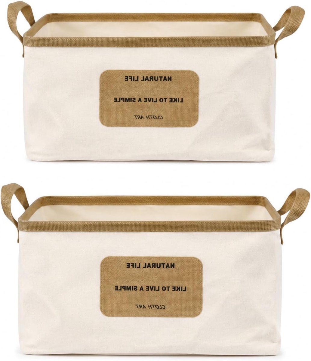 Opvouwbare canvas opbergmanden met handgrepen - Waterdichte opbergdozen voor speelgoed en kleding (37 x 26 x 22 cm - 2 stuks)