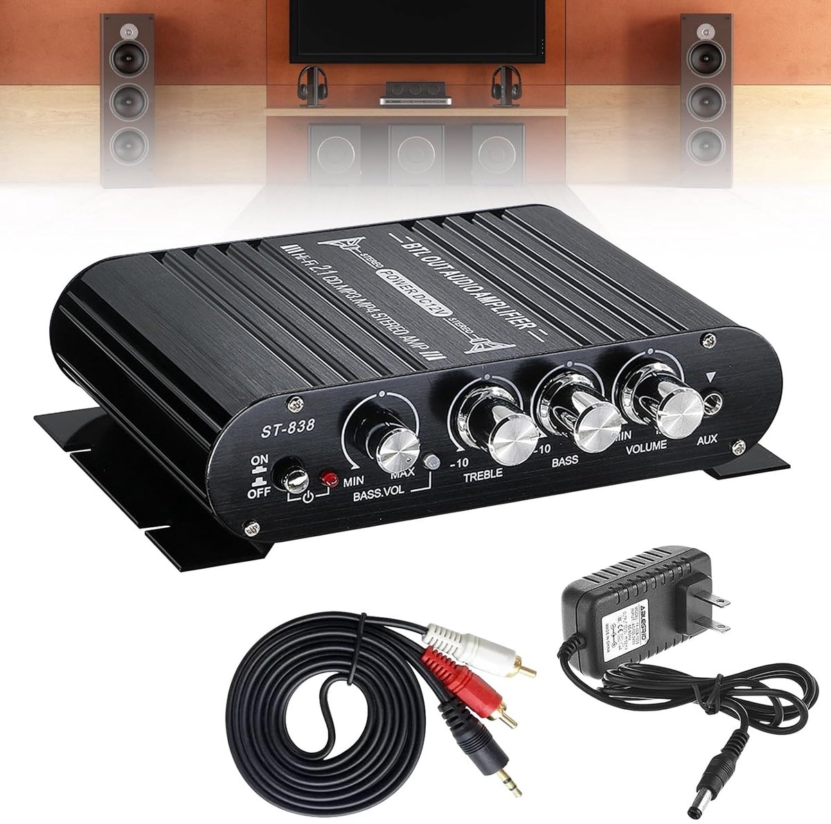 SnelShoppen - Bluetooth HiFi Audio Versterker 80W RMS met Subwoofer Uitgang, Mini Class D 2.0 Kanaal, Bass en Treble Controle, Perfect voor Feest en T