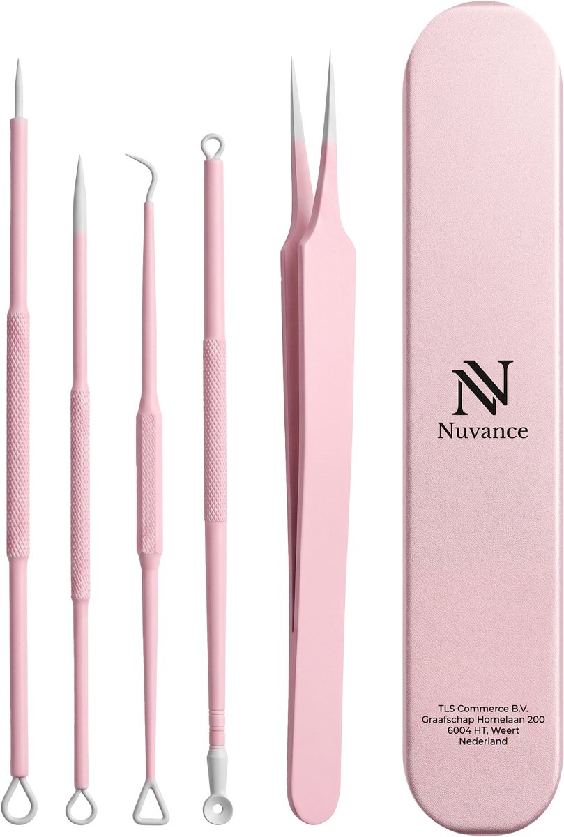 Nuvance Mee Eters Verwijderen - Blackhead remover - Set van 5 - Mee Eter Verwijderaar - Comedonenlepel - Roze