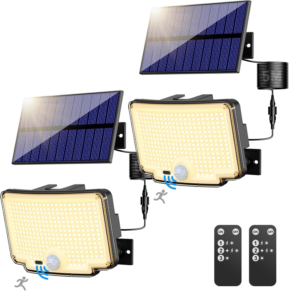 SnelShoppen - 2 x Solar Outdoor Lights 310 LED - Bewegingssensor - 3 Modi - 270° Stralingshoek - Waterdichte Solar Lamp met Afstandsbediening - Buiten