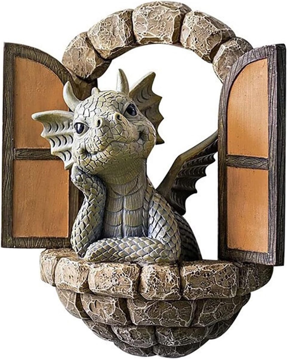 SnelShoppen - Schattige Draak Beeldjes Tuin Ornamenten - Kleine Hars Beeldjes - Decoratie voor Tuin, Balkon en Buitenruimte - Verschillende Vormen - P