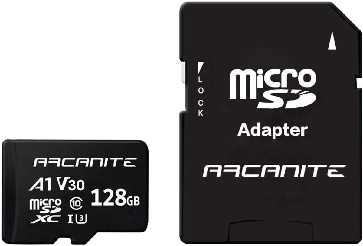 SnelShoppen - 128GB microSDXC Geheugenkaart met SD Adapter - A1, UHS-I U3, V30, 4K, C10, 90MB/s Leessnelheid, Waterdicht, Schokbestendig, Voor Camera'