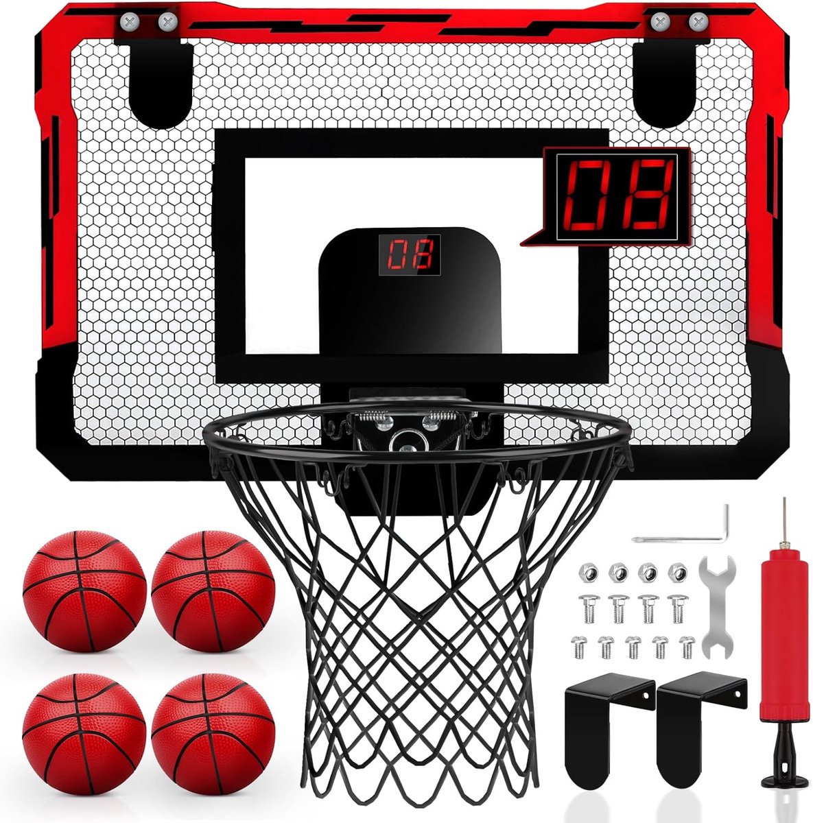 SnelShoppen - Mini Basketball Basket voor Kinderen - Indoor en Outdoor Basketball Set met 4 Mini Basketballetjes en Elektronisch Scorebord - Sport Spe