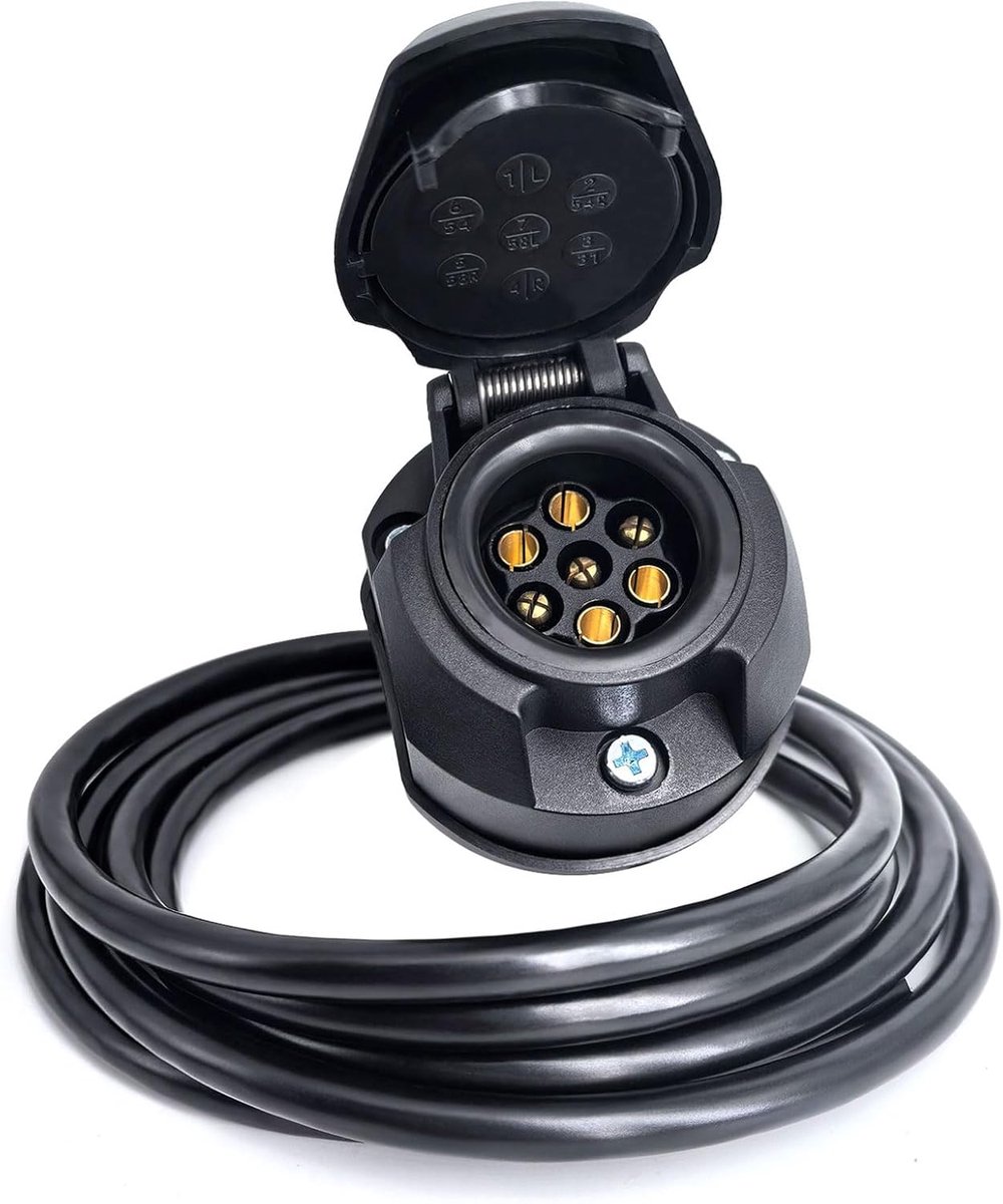 SnelShoppen - 7-Pins Aansluiting voor Trailer met 2M Kabel, Waterdichte 7-polige Trekhaak Aansluitkabel, Voor Voertuigen, Perfect voor Kamperen en Car