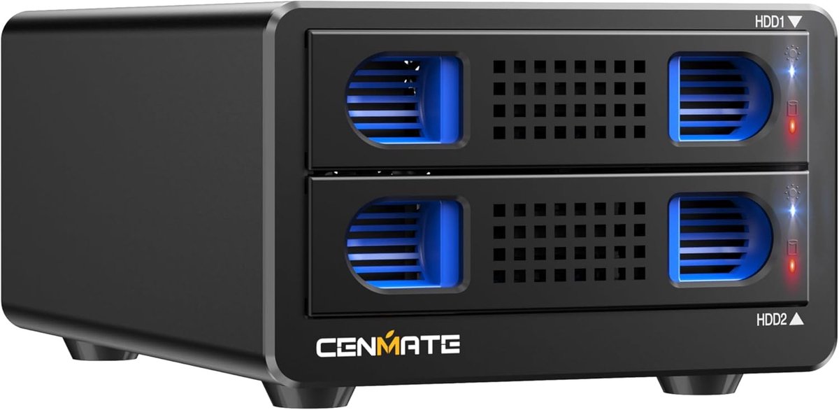SnelShoppen - Dual Slot Aluminium Hard Drive Enclosure met Ventilatoren voor 2.5"/3.5" SATA HDD/SSD, USB A/C 3.0, Toolless, Daisy Chain, Ideaal voor P