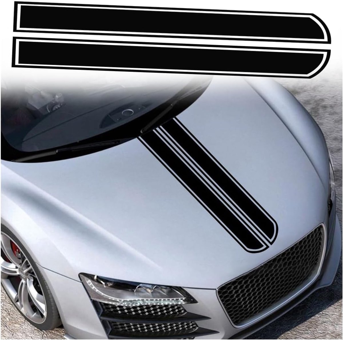 SnelShoppen - JNNJ Auto Motorkap Stripe Sticker - Waterproof PVC Body Side Skirt Bumper Decoratie - Zwart - Voor Off-road Voertuigen en Auto's