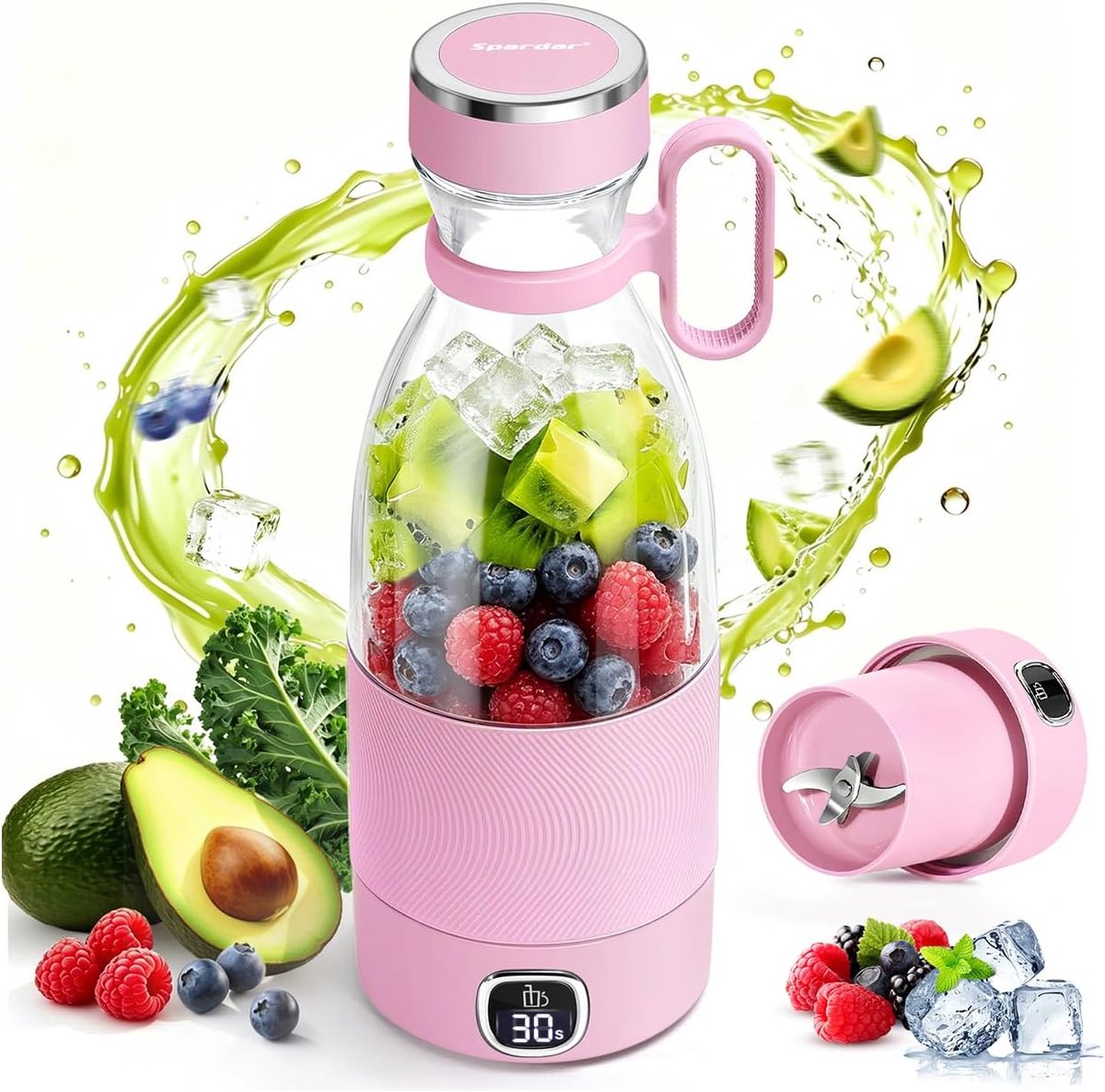 SnelShoppen - Draagbare Blender 500ml Mini Blender met LED Display voor Shakes, Smoothies, Sport, Reis, Gym, Buitenactiviteiten, Thuisgebruik