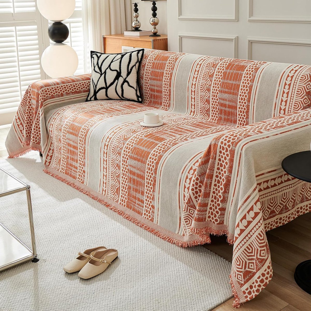 SnelShoppen - Sofa Throws 1 2 3 4 Seater Plaids voor Sofas, Boho Reversible Woven Blanket 180x280cm, Degenerative Soft Chenille Sofa Dekentje - Oranje