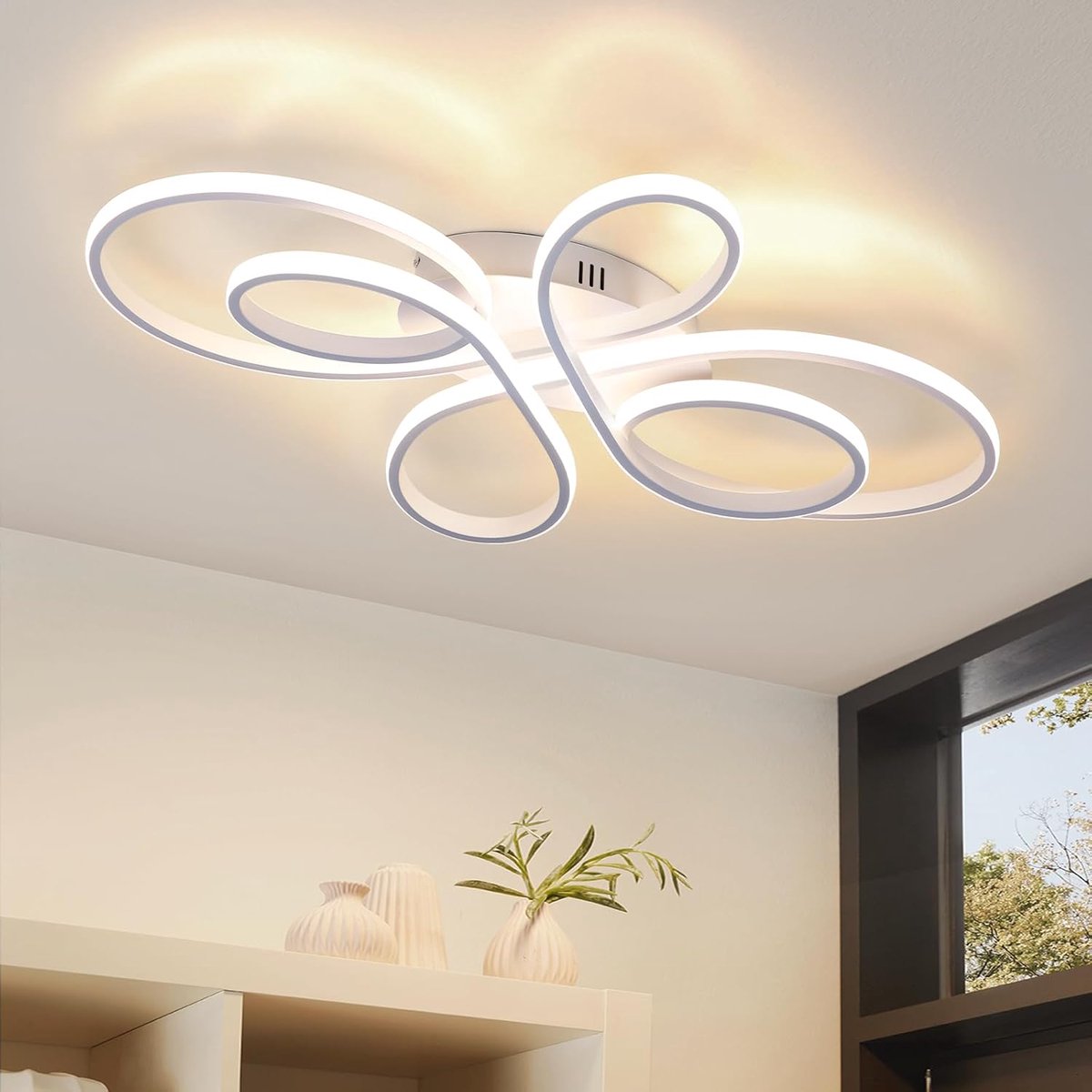 SnelShoppen - Moderne 30W LED Plafondlamp 40cm Wit - Symmetrische Vlinderdesign - Warm 3000K - Ideaal voor Woonkamer, Keuken en Slaapkamer