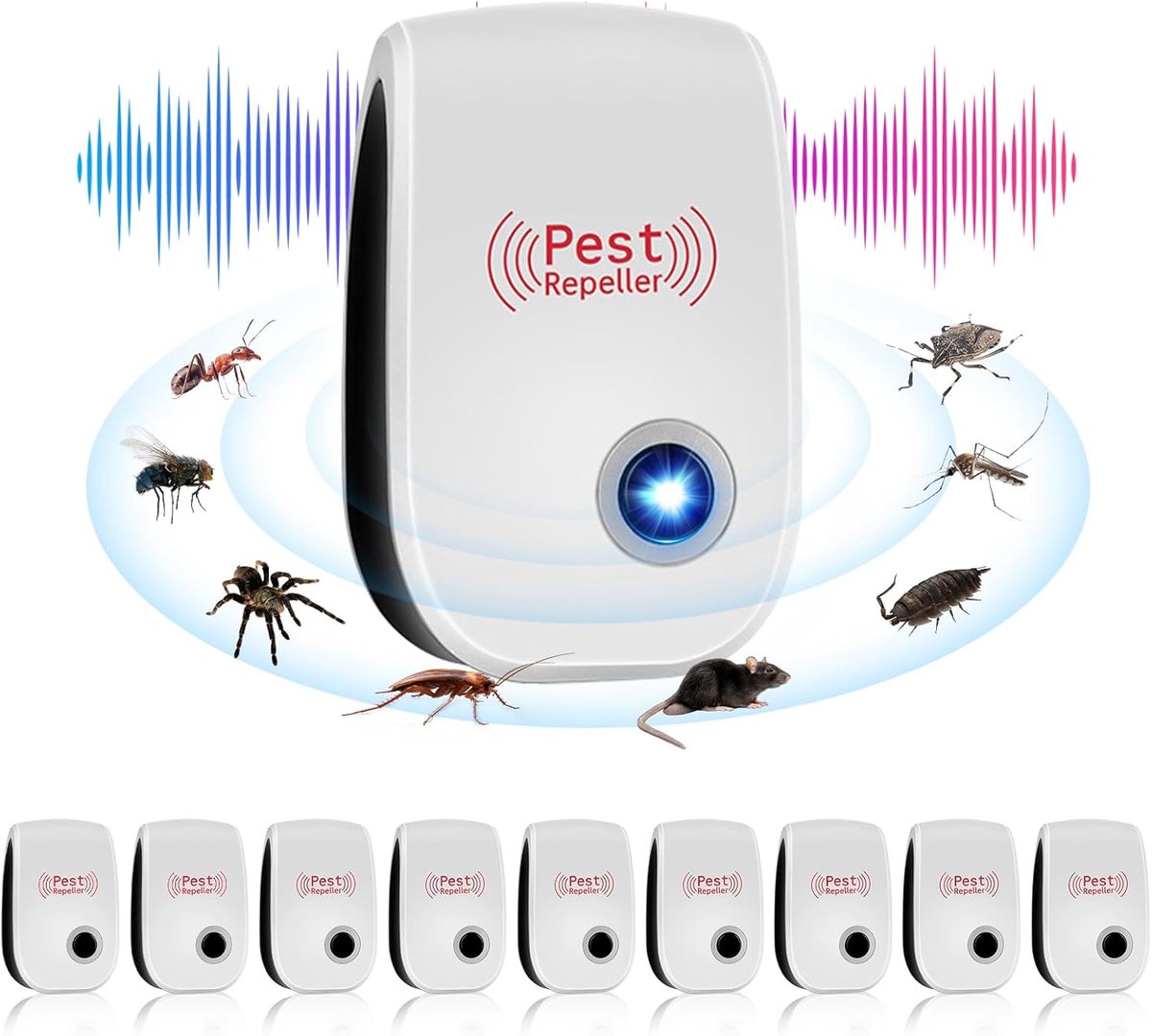 SnelShoppen - Ultrasonic Ongediertebestrijders, 10x Elektronische Muizen- en Ratverjagers, Effectieve Insectenbestrijding tegen Spinnen, Vliegen, Kakk