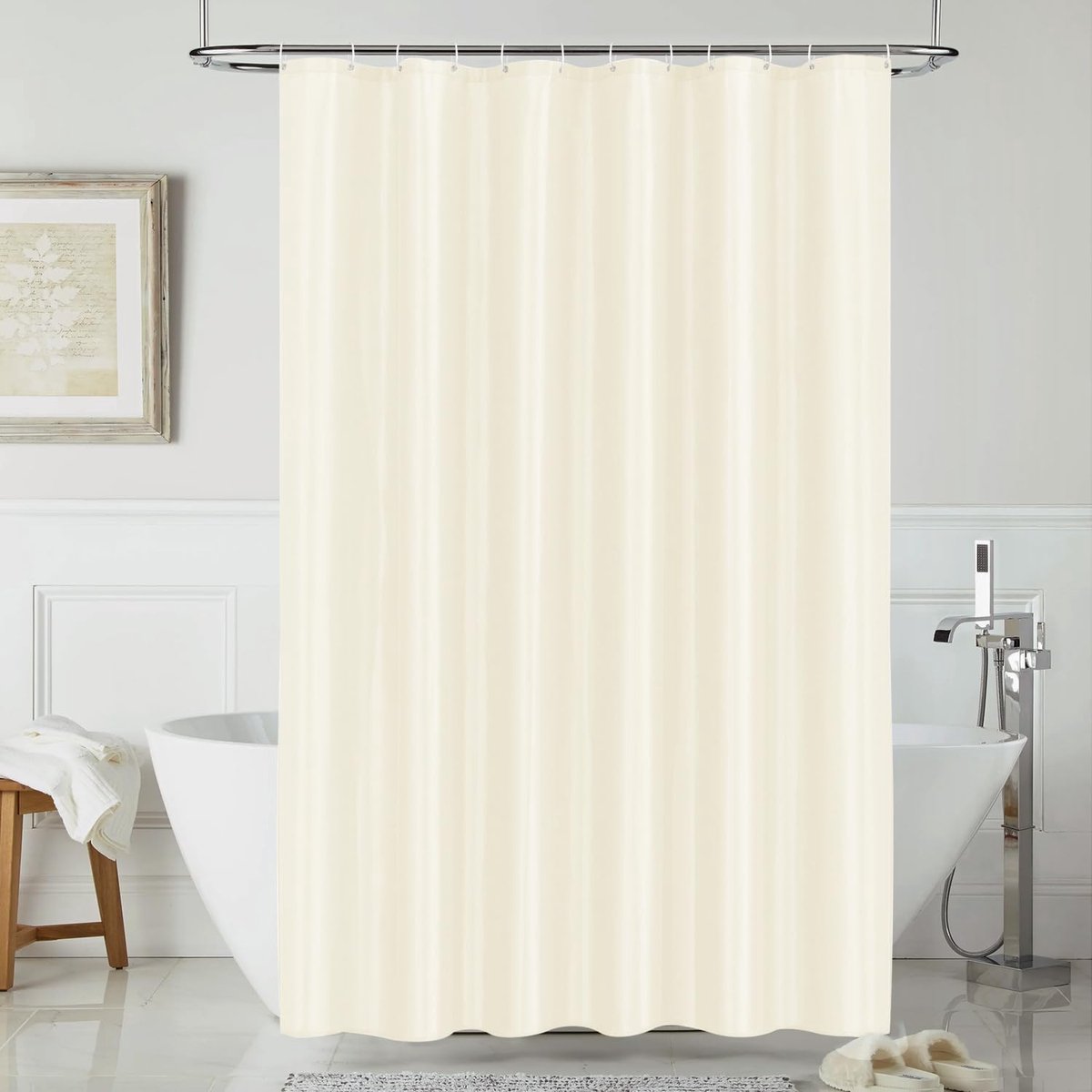 SnelShoppen - Polyester Douchegordijn 120x200cm - Waterdicht en Schimmelbestendig - Wasbaar Badkamer Gordijn met 8 Ringen - Beige voor Badkuip en Douc