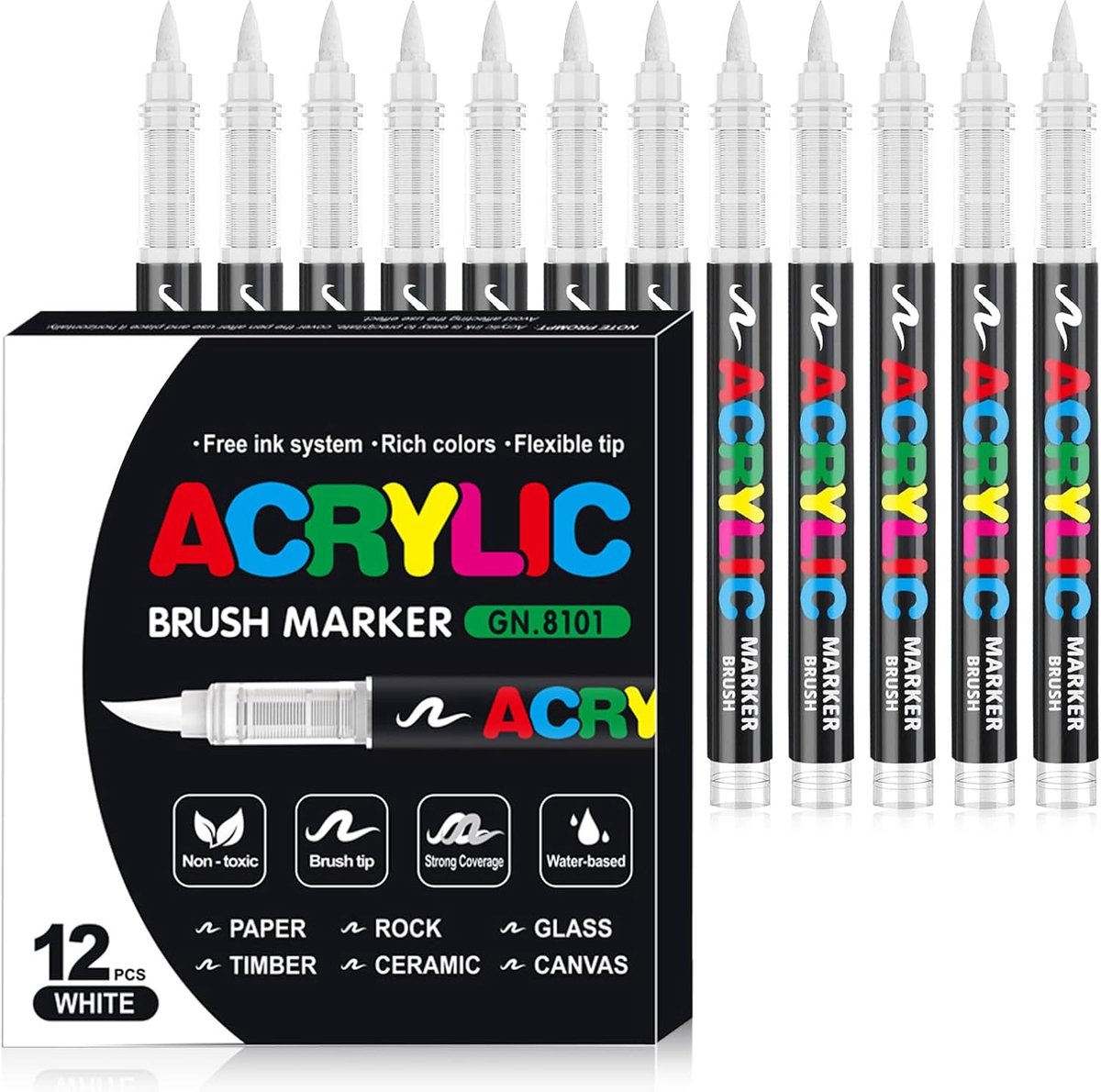 SnelShoppen - Acrylstiften voor Steen Waterdicht 1-5 mm Penseel Acryl Marker Set voor Hout, Canvas, Steen, Keramiek, Glas, Textiel, Perfect voor Pasen