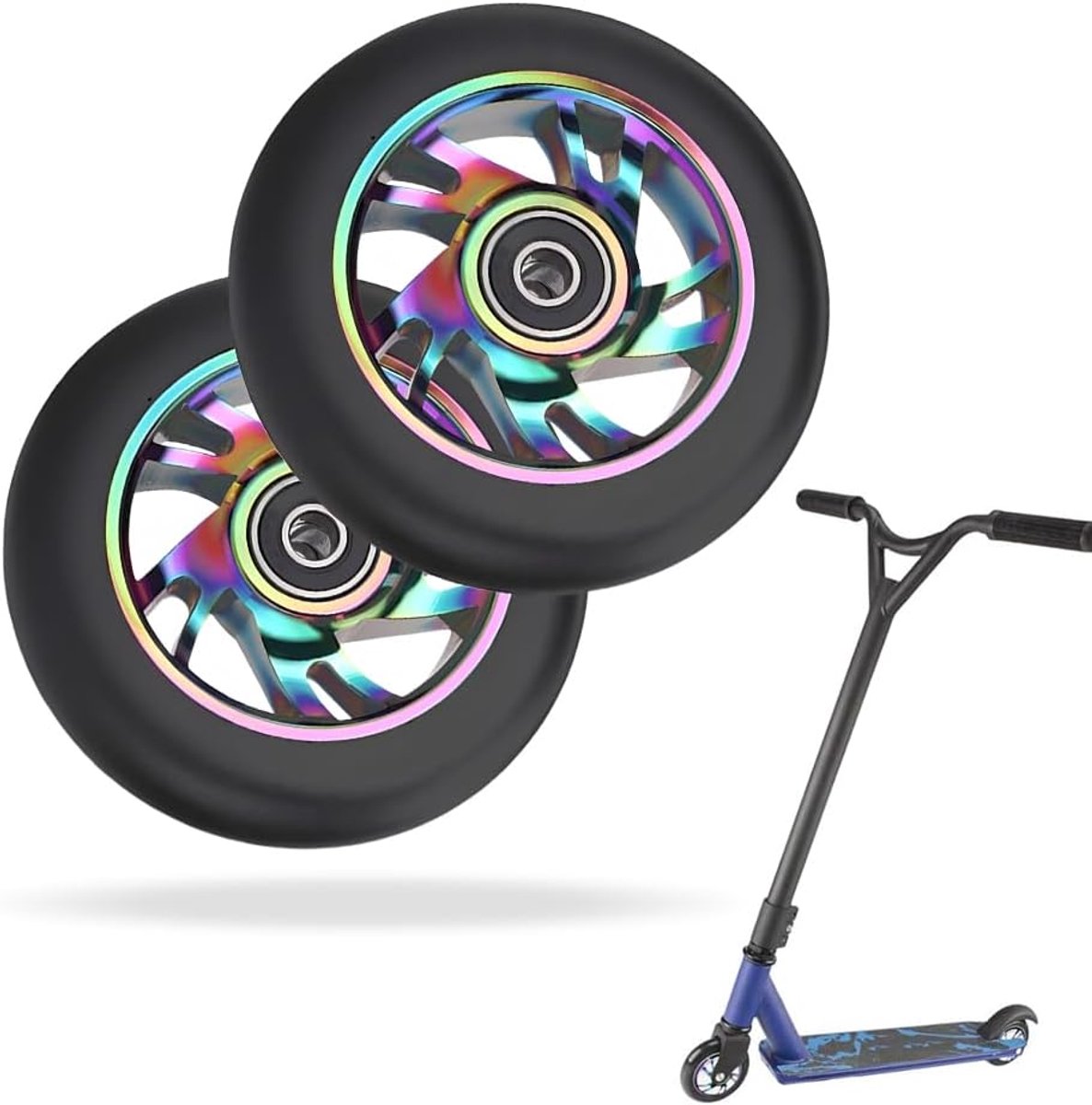 SnelShoppen - Stuntstepwielen 100 mm - Reservewielen voor Stuntscooters - 88A met ABEC-9 Lagers - Aluminium Spakenkern - 2 Stuks - Ideaal voor Houten