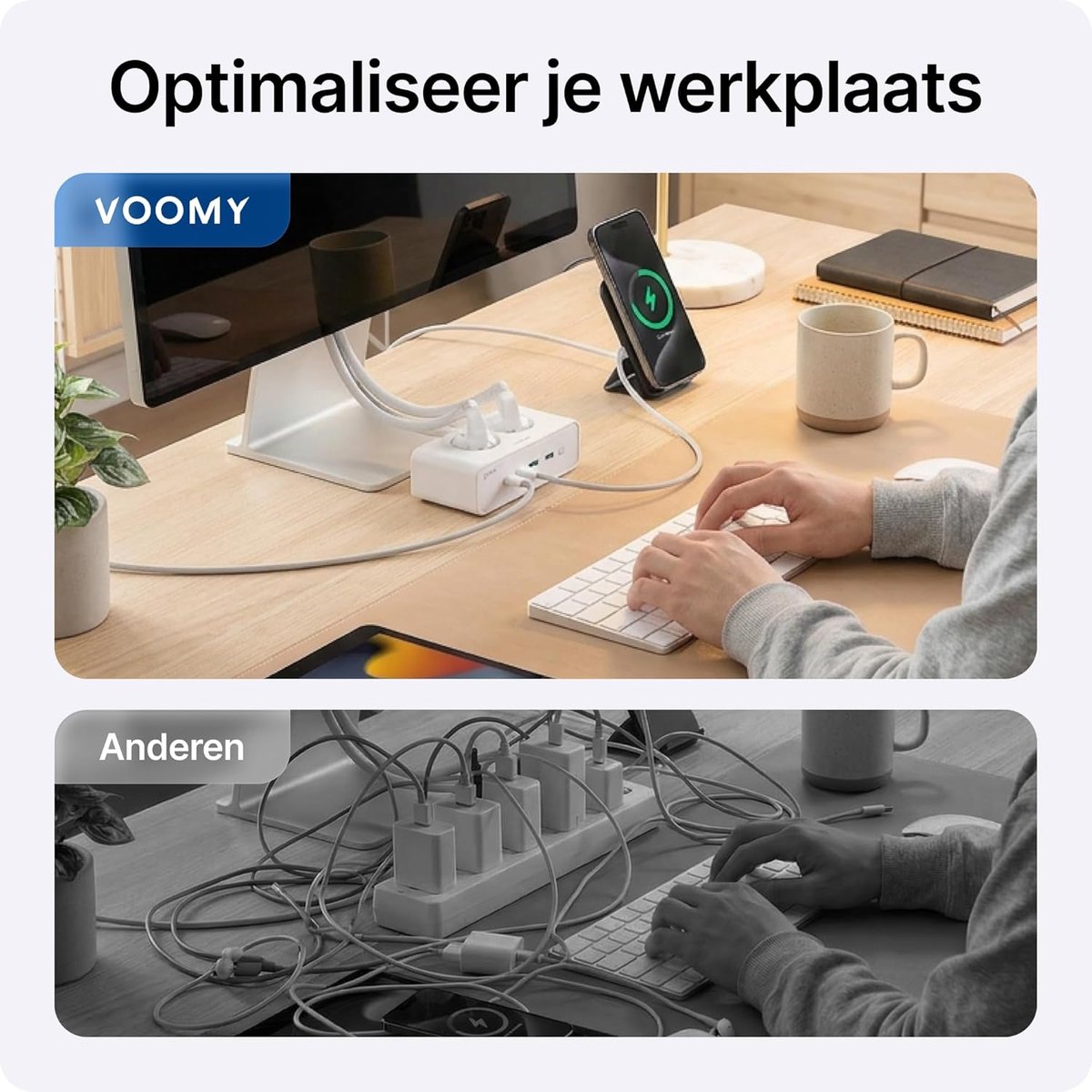 Thijox - Stekkerdoos met 20W USB Poorten, Overspanningsbeveiliging, Overbelasting- & Kortsluitbeveiliging, Veiligheidsslot, 2 Meter Wit