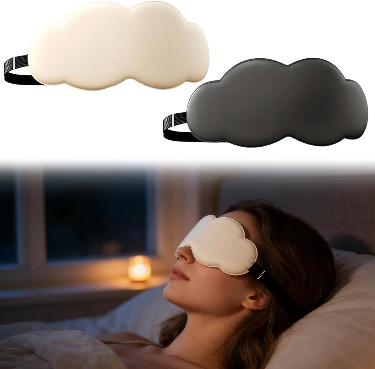 Thijox - 3D Slaapmasker voorgevormd, Verduisterend, Elastisch, Polyester, 2 Stuks, Wit en Zwart, Ideaal voor Dagelijkse Slaap en Reizen