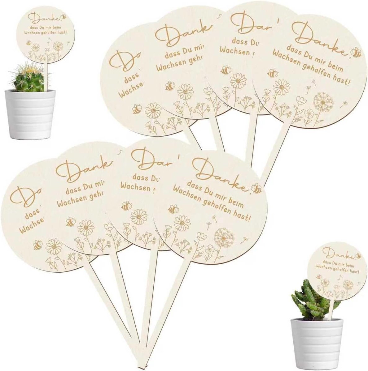SnelShoppen - 8 Stuks Houten Bloemenmaker - Bedankje voor Groei - Houten Kaart en Bloempot - Kinderactiviteit, Kleuterschool, Verjaardag, Afscheidscad