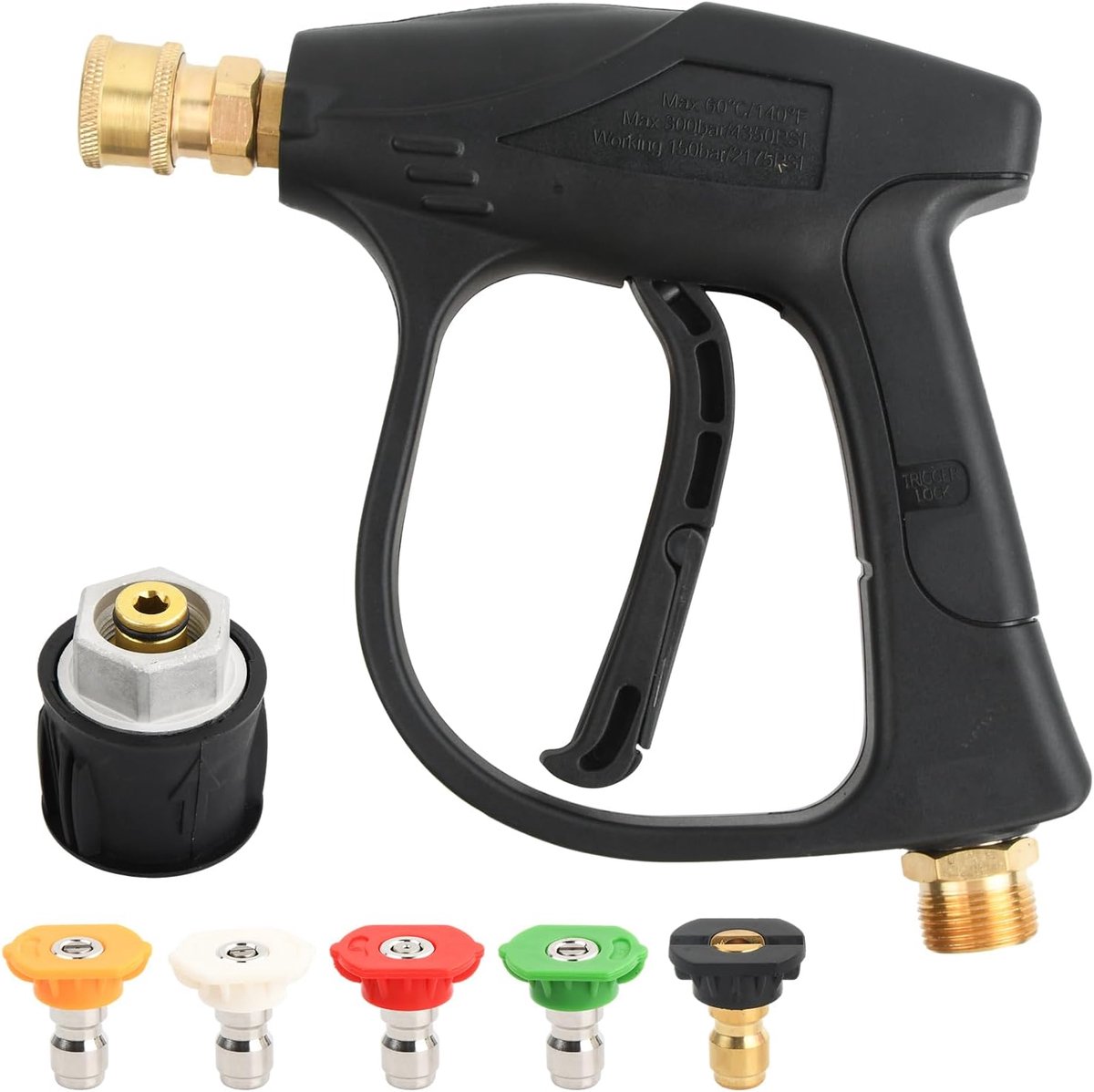 SnelShoppen - Hogedrukreiniger-pistool 4000 psi met 5 spuitmonden, M22 (14 mm) interface, 1/4 inch snelverbinding, zwart kunststof, ideaal voor auto w