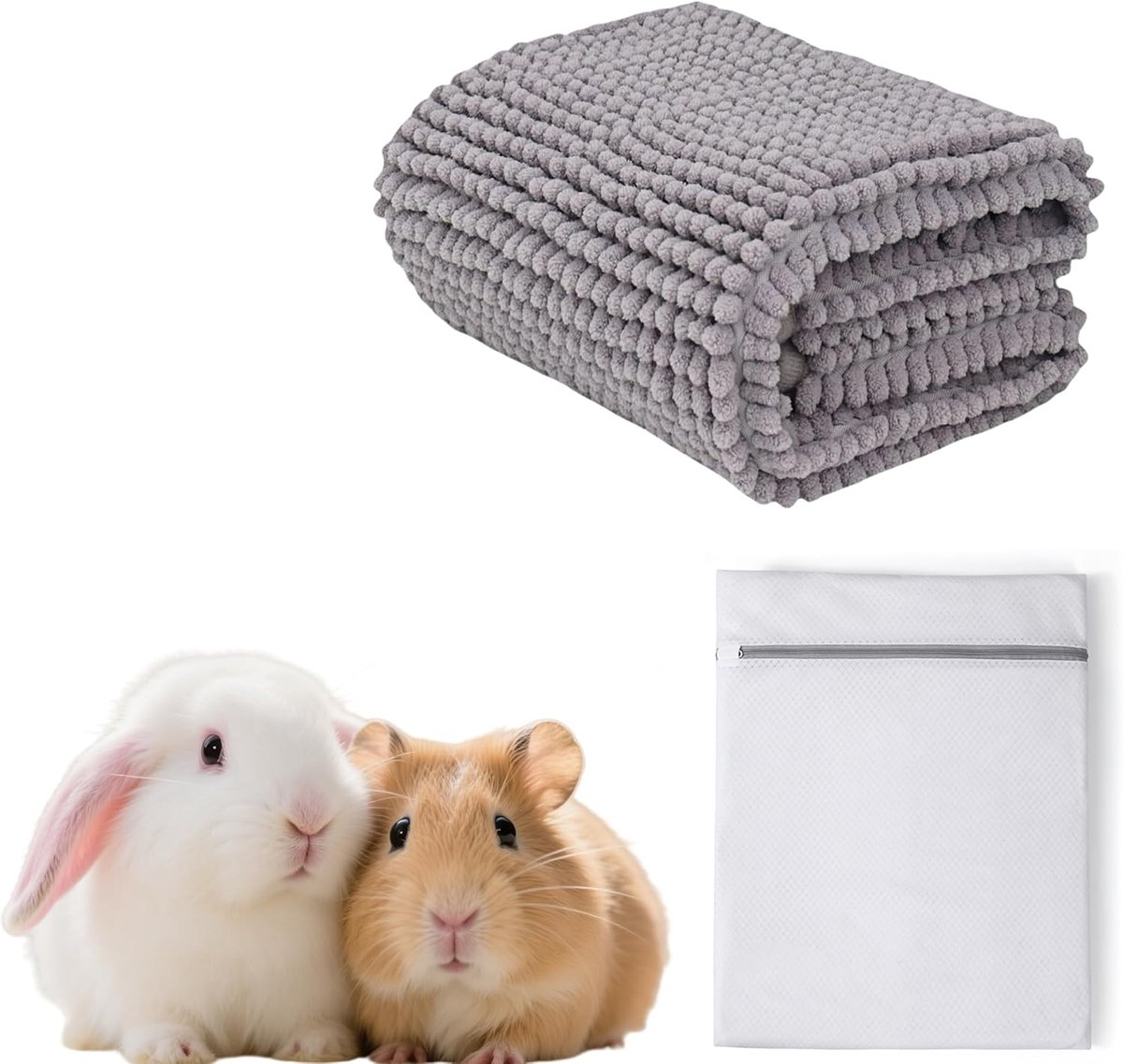SnelShoppen - Guinea Pig Pad 60 x 40 cm - Wasbare Fleece Mat voor Cavia's en Konijnen - Absorberende Dierentapijt Lichtgrijs - Herbruikbare Pipi Pads
