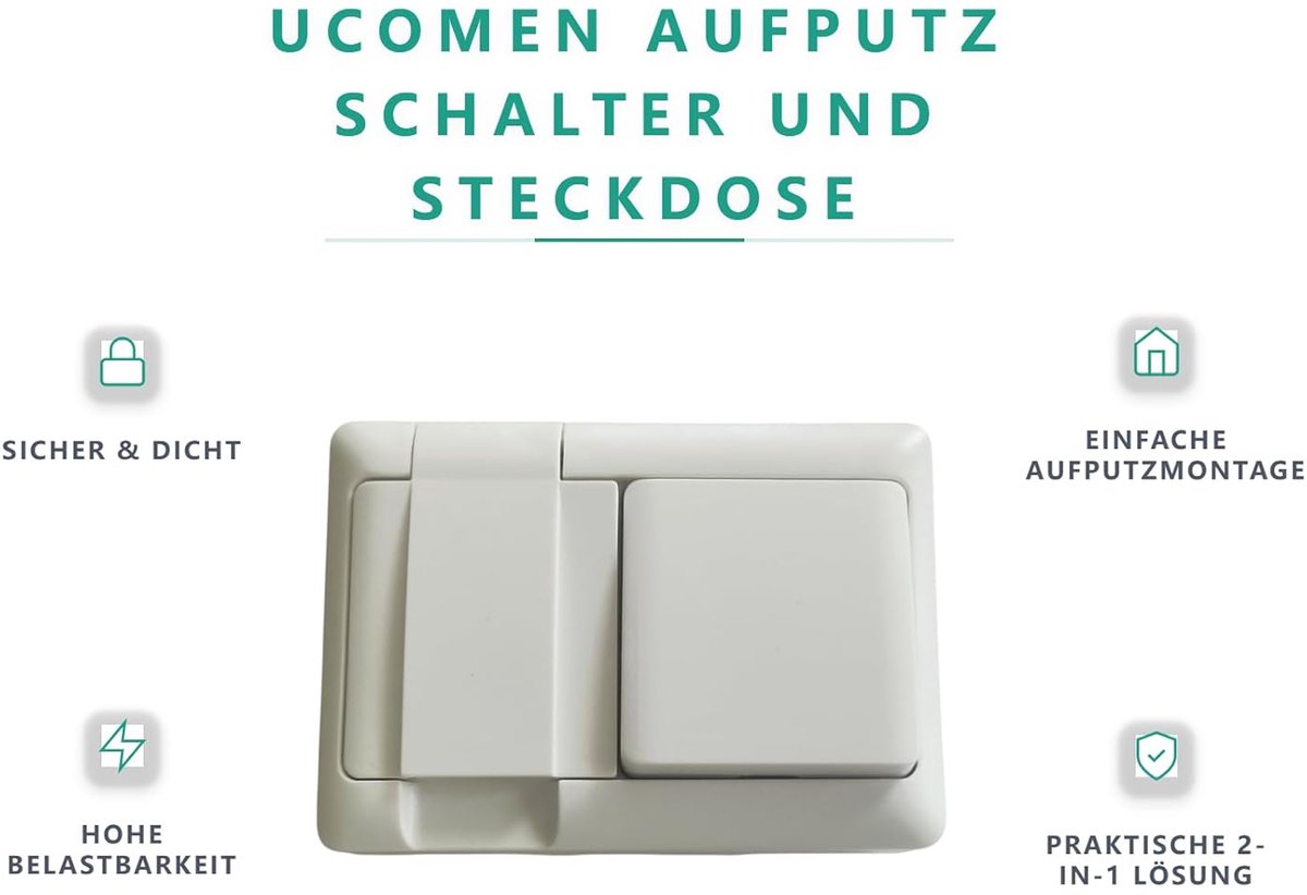 SnelShoppen - Stopcontact met Schakelaar, Opbouw, Wit, IP44 Spatwaterdicht, Voor Binnen en Buiten, 16A/250V, Schuko met Klapdeksel, Geschikt voor Voch