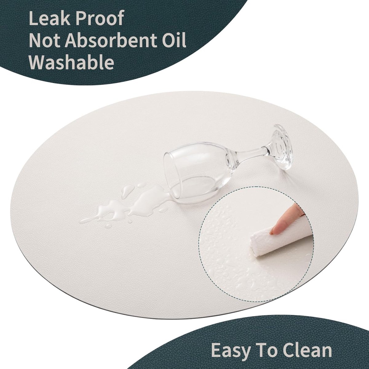Thijox - Ronde tafelplacemats set van 6 - Waterdichte en wasbare placemats en onderzetters - Antislip kunstleer - Beige Groen - 38 cm - Perfect voor f