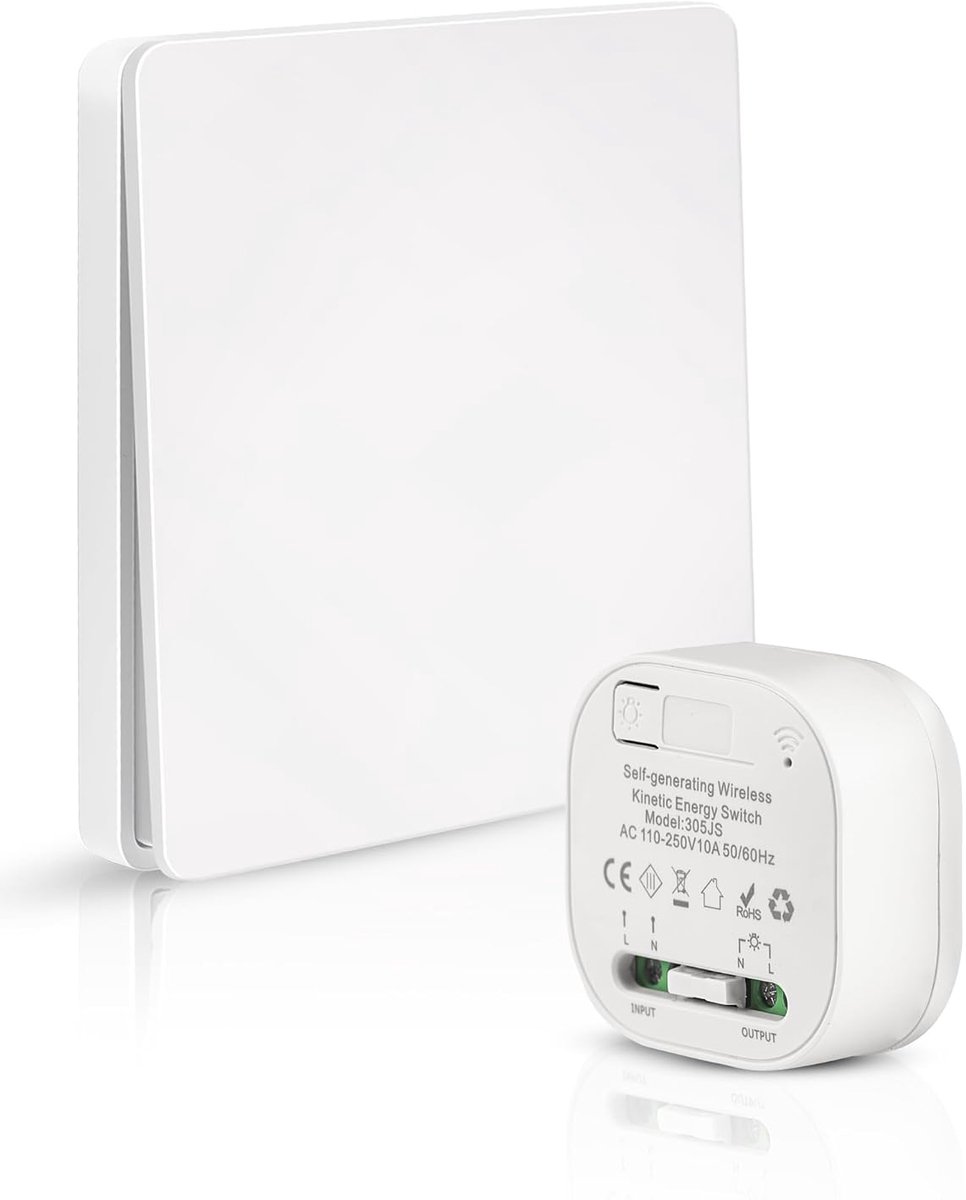 SnelShoppen - Draadloze Lichtschakelaar met Ontvanger, Batterijvrij, Muur Switch Set, 230V, Geen Bedrading Vereist, Ideaal voor Thuis, Tuin, en Kamper