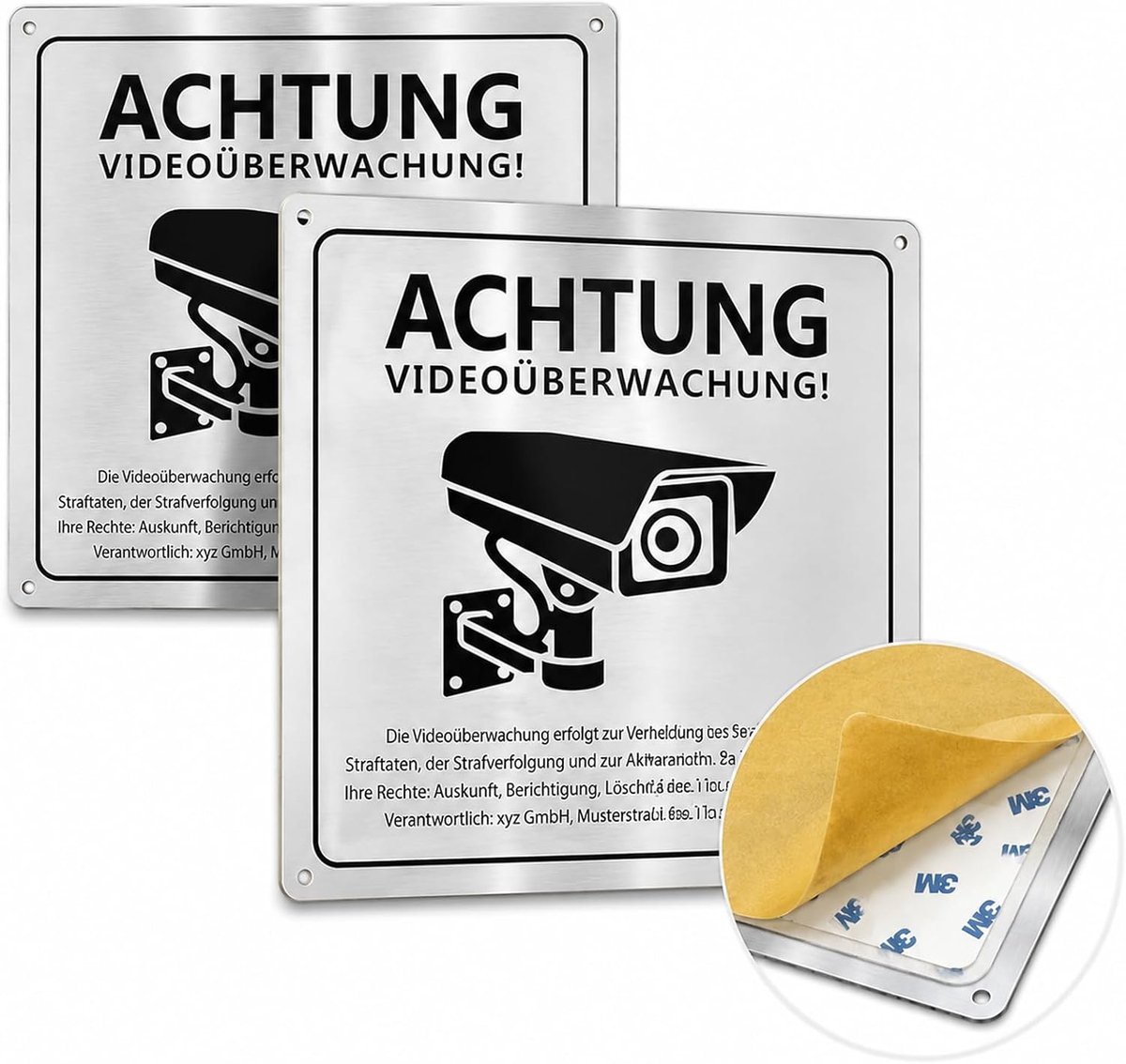SnelShoppen - 2 Stuks Bord Videobewaking Zelfklevend 15x15 cm Aluminium Weerbestendig Zwart-Zilver voor Privéterrein Camerabewaking Waarschuwingsberic