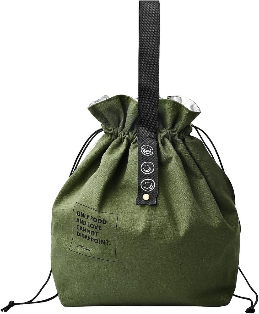SnelShoppen - Vouwbare Lunch Tas 9L - Katoenen Lunch Bag Groen - Herbruikbare Lunch Box voor School, Kantoor, Reizen, Picknick, Kamperen