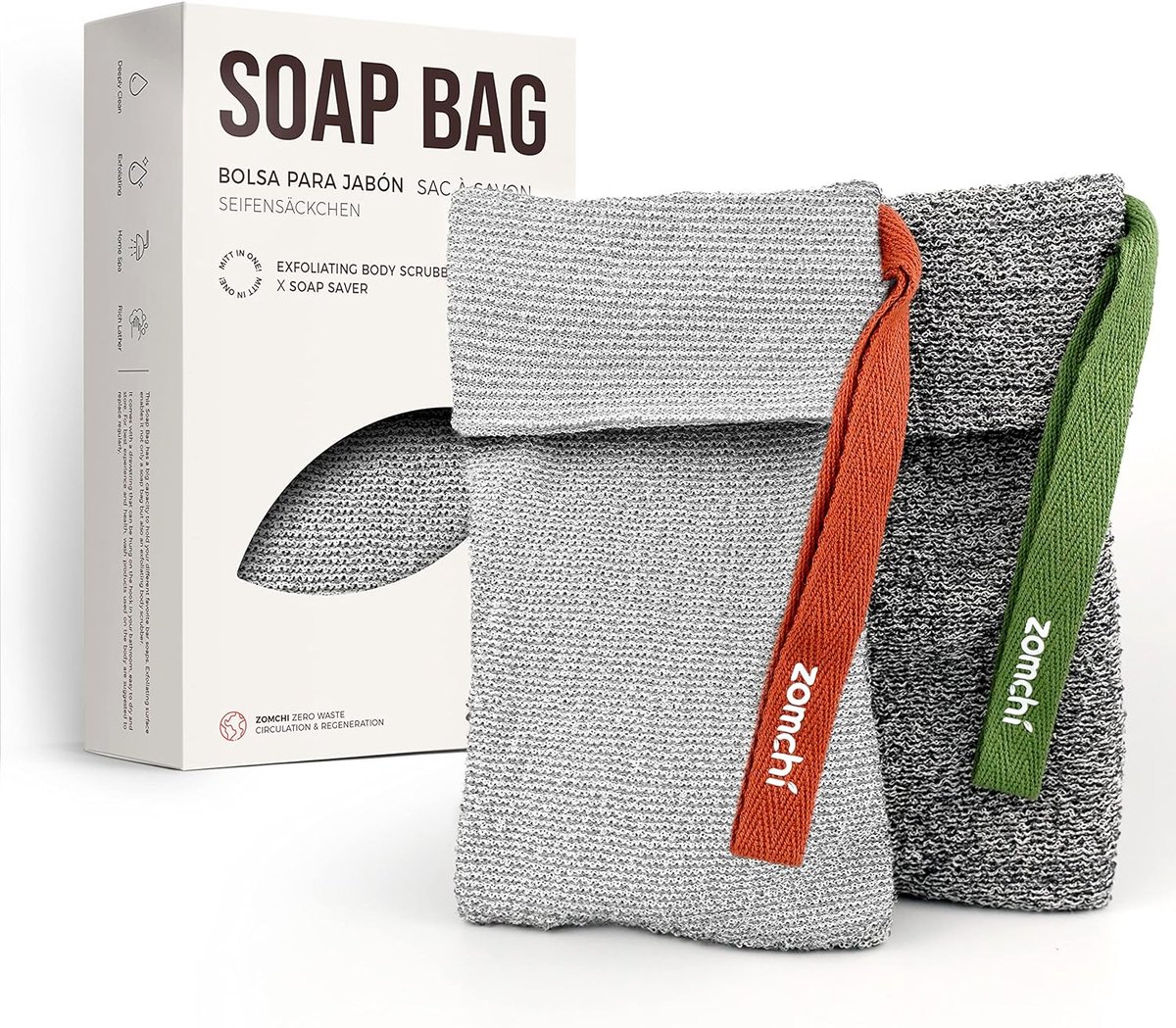 SnelShoppen - 2 Stuks Soap Bags en Zeepbesparende Zak voor Douche, Premium Lichaamspeeling Scrubber, Zachte en Harde Zeepzakken voor Exfoliatie, Ideaa