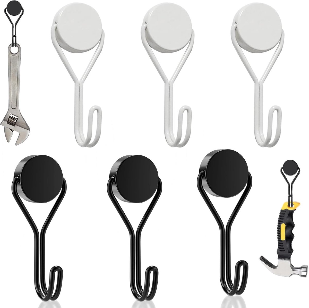 SnelShoppen - Magnetische Haken 6 Stuks Neodymium Rotating Magnetische Haken 16mm voor Barbecue, Keuken, Lockers, Kantoor, Koelkasten, Zwart, Wit