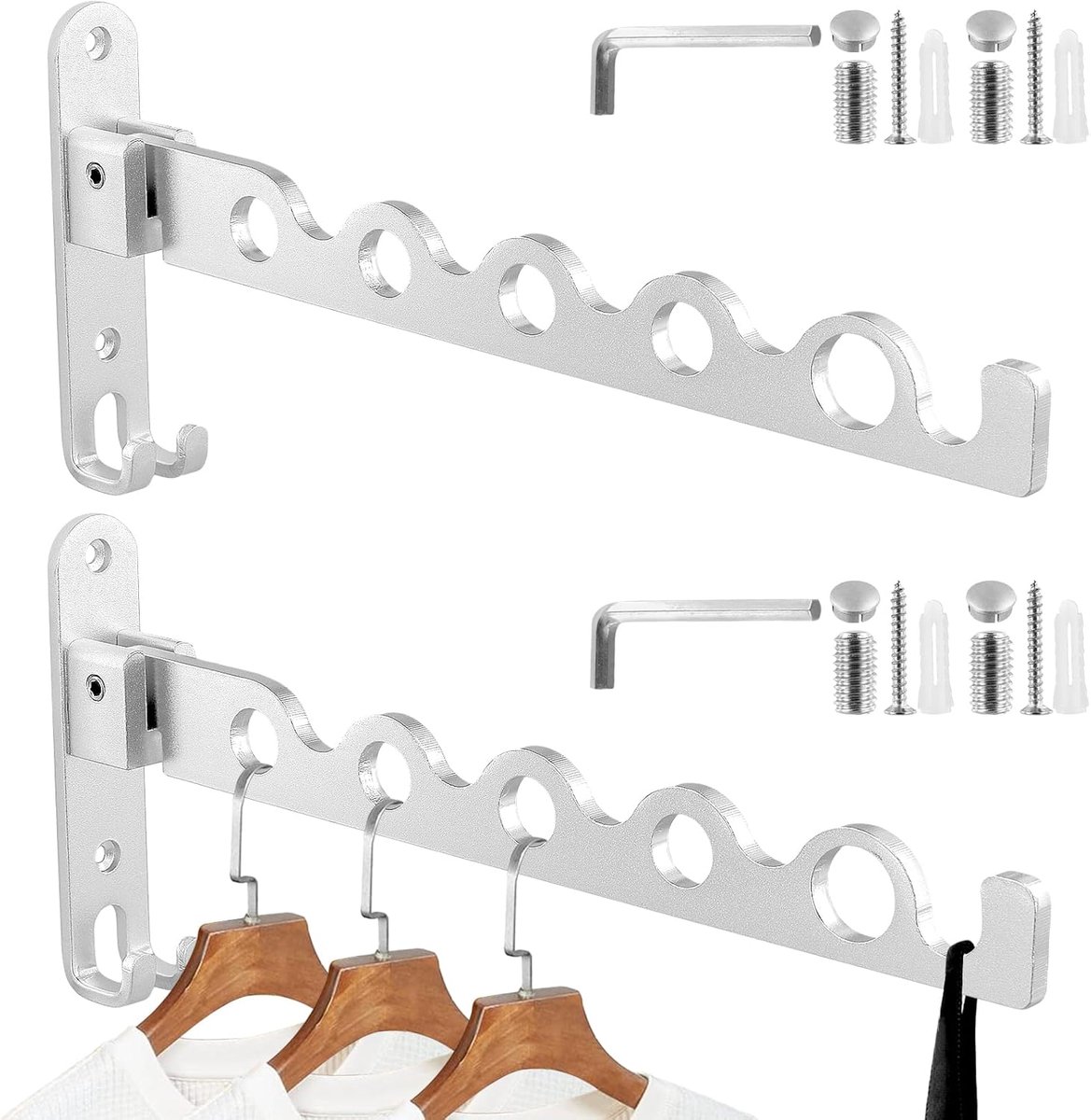 SnelShoppen - Pack van 2 Vouwbare Kledinghaken Aluminium Wandhaken voor Kleding, Badkamer, Slaapkamer, Keuken, Balkon