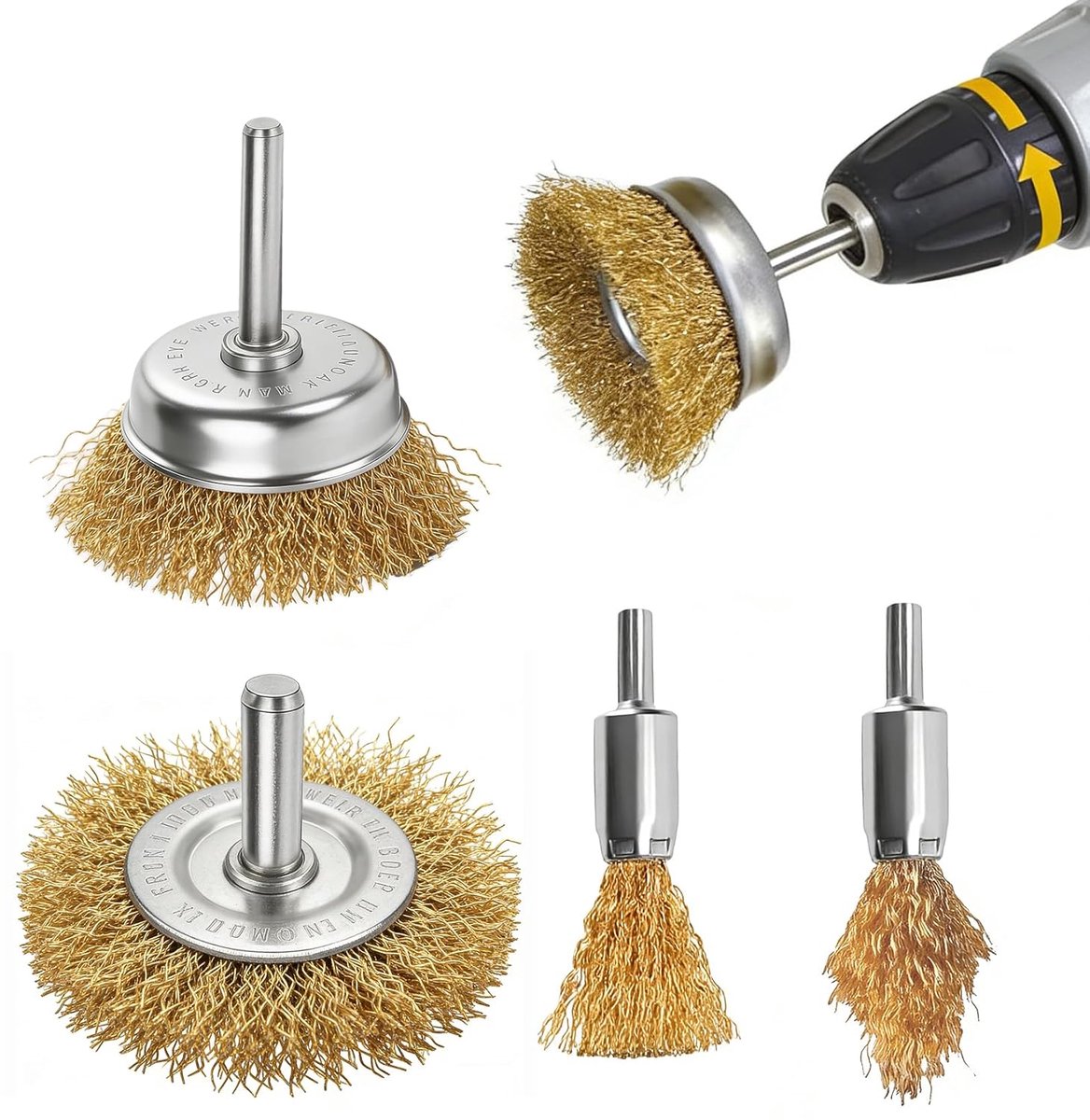 SnelShoppen - Pack van 10 Draad Tandborstel Set voor Boormachine, Messing en Stalen Borstels, Schuuraccessoires voor Accuschroevendraaier, Komschijven