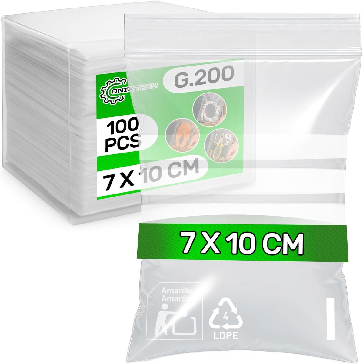 SnelShoppen - 100 Polyethyleen Zakjes met Label 7x10 cm - Dunne 0.05 mm Zakjes voor Kantoor, Feest, Verpakking, Organisatie, en Meer