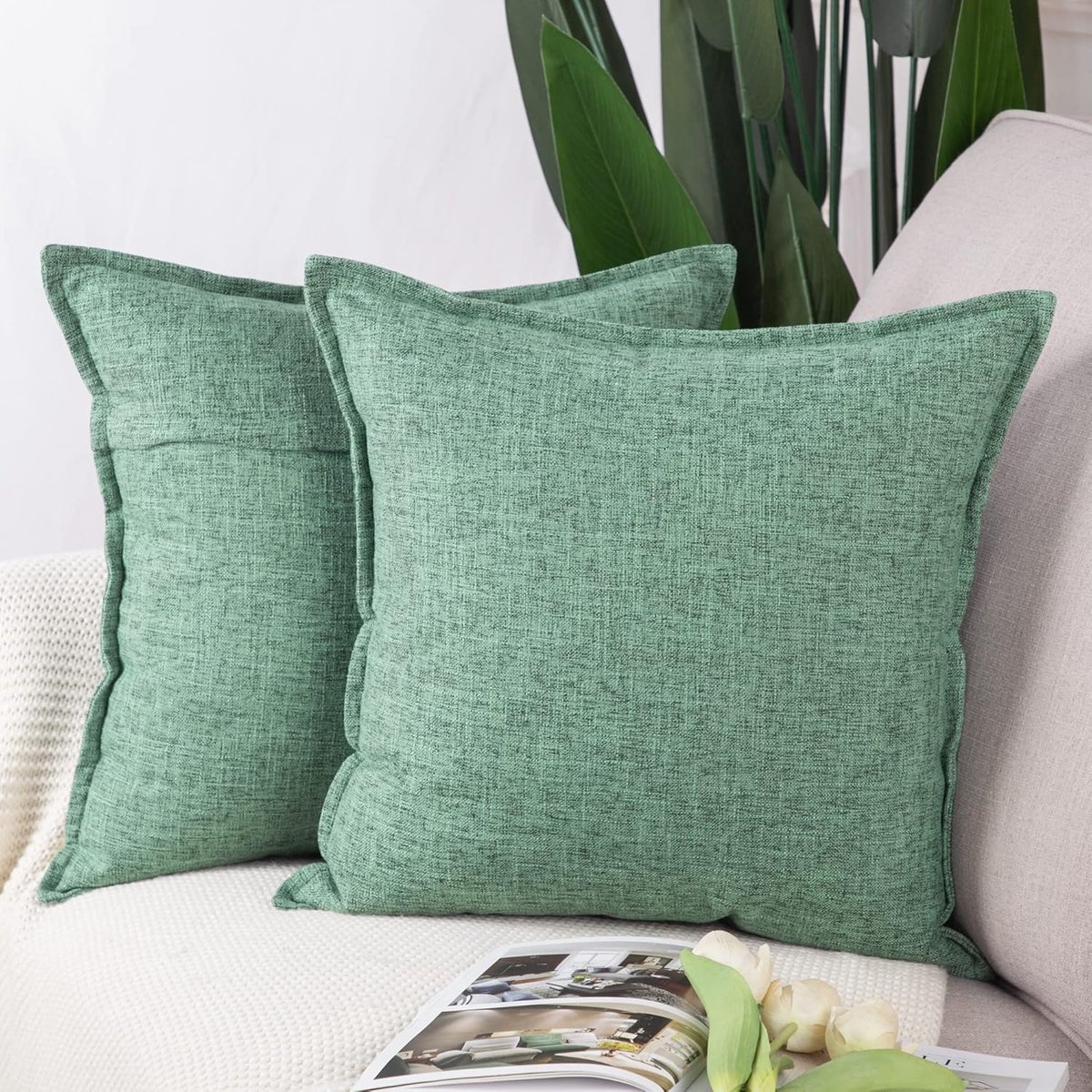 SnelShoppen - Set van 2 Imitatie Linnen Kussenhoezen 45x45cm - Zachte Decoratieve Kussenslopen voor Sofa en Slaapkamer - Groene Kleur - Perfect voor H