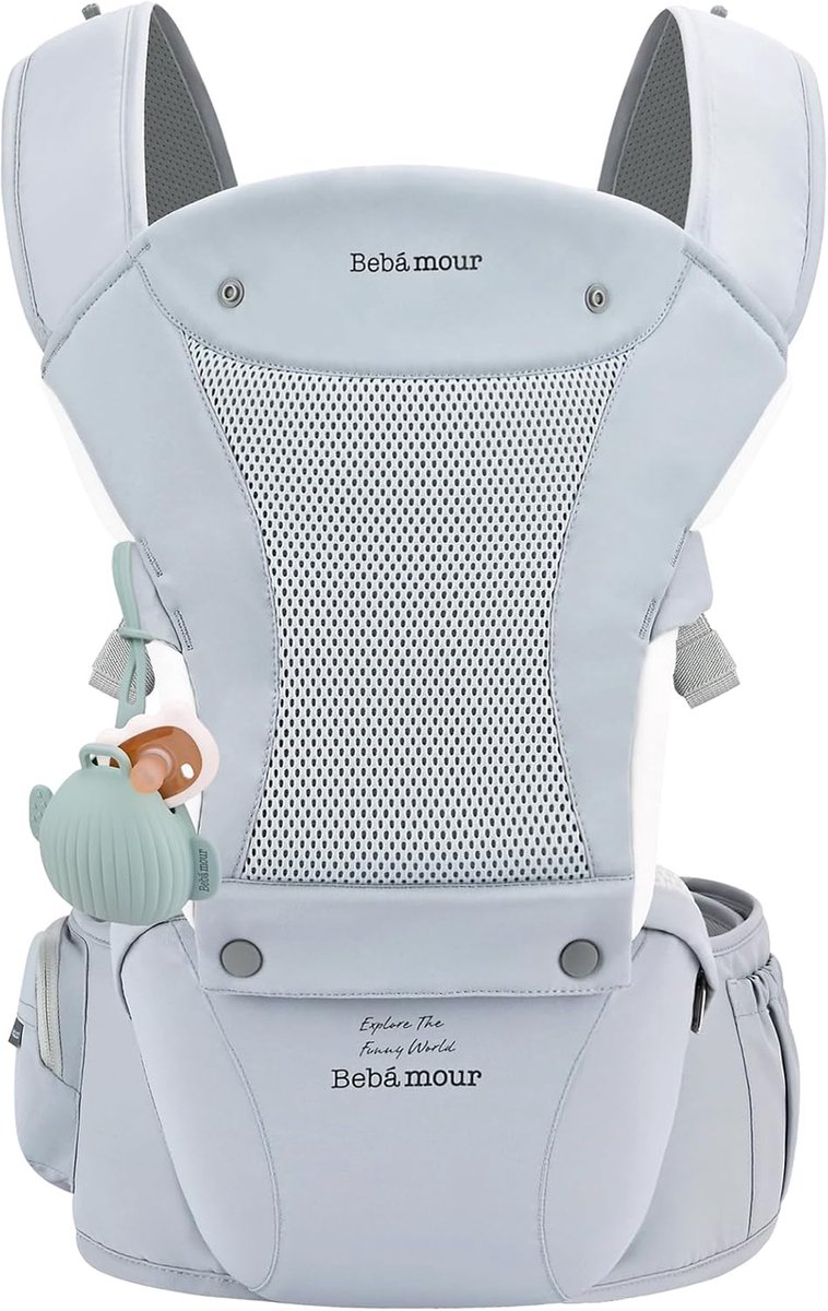 SnelShoppen - Baby Draagzak voor 0-36 Maanden, 3D Air Mesh Rugzak voor Pasgeborenen tot Peuters, Ergonomische 6-in-1 Voor Draagzak (Katoen Blauw)