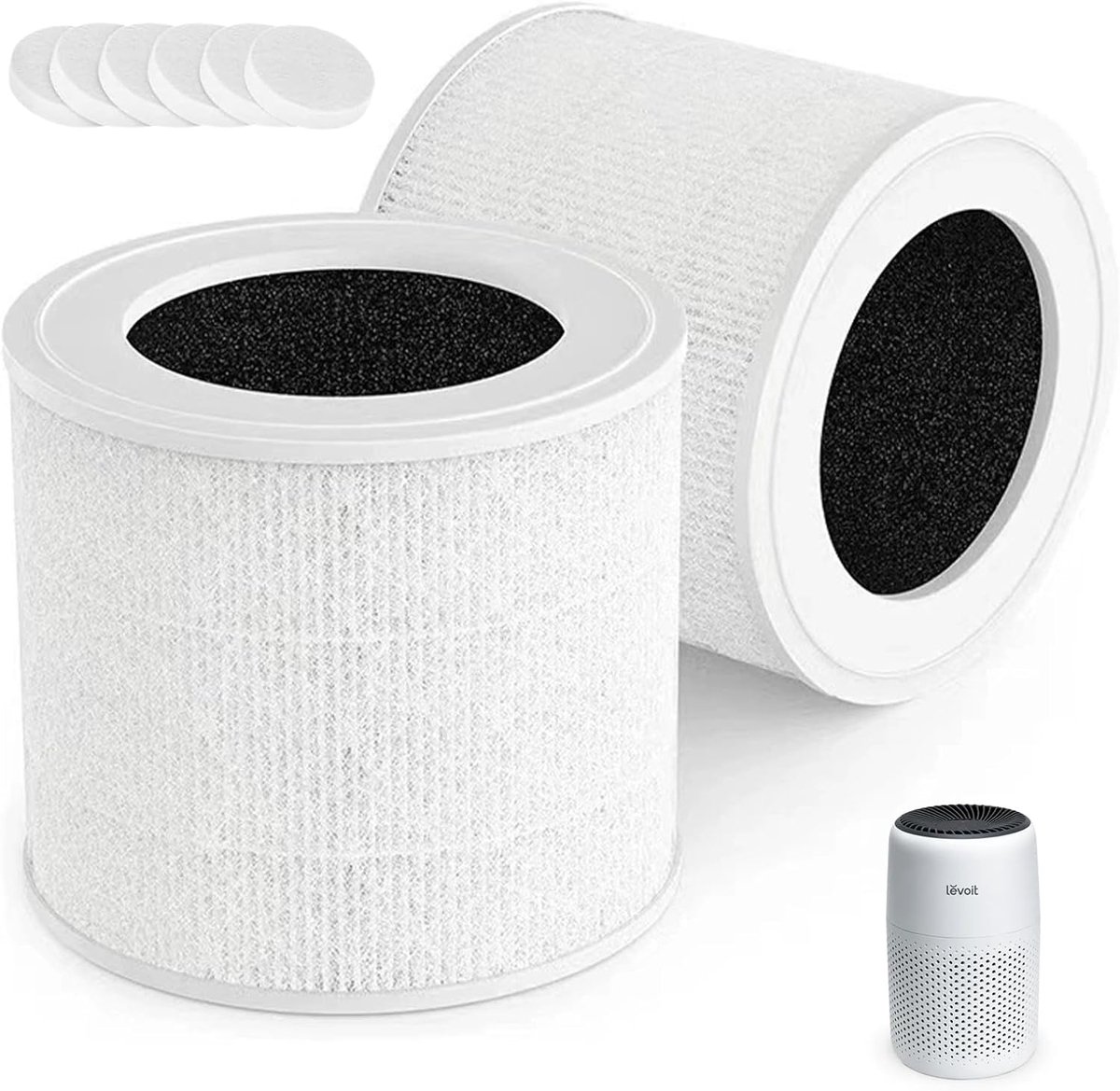 Thijox - Luchtreiniger Vervangfilters 3-in-1 HEPA Filter voor Core Mini, 2 Stuks + 6 Geur Pads, Wit, Ideaal voor Thuis en Op Kantoor