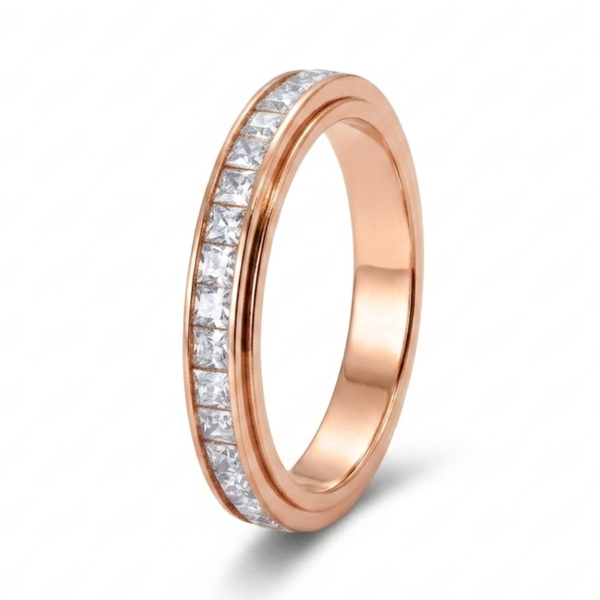 Anxiety Ring - (Spark) - Stress Ring - Fidget Ring - Anxiety Ring For Finger - Draaibare Ring Dames - Spinning Ring - Spinner Ring - Rosé goudkleurig RVS - (16.50 mm / maat 52)