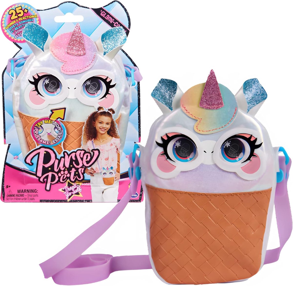 SnelShoppen - Unicorn Handtas met +25 Geluiden - Interactieve Purse Pets Glamicorn - Meisjes Handtas voor Kinderen van 5 Jaar en Oudere - Trendy Glitt