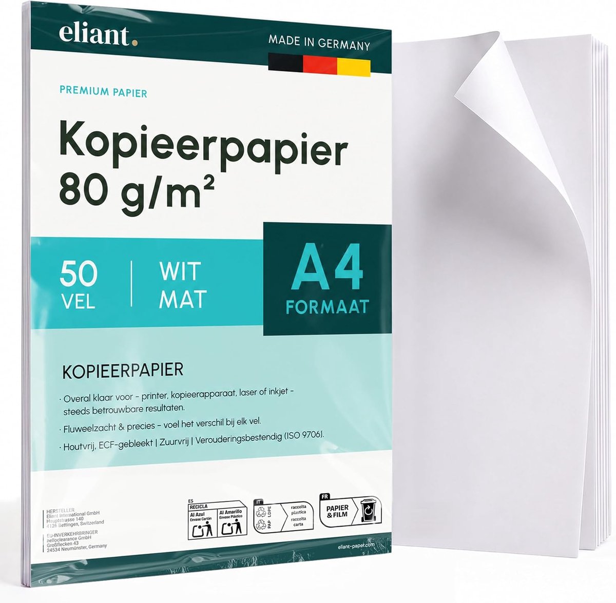 SnelShoppen - A4 Printerpapier 80 g/m² Wit 50 Vel – Onbedrukt Hoogwaardig Kopieerpapier voor Kantoor, School en Thuisgebruik