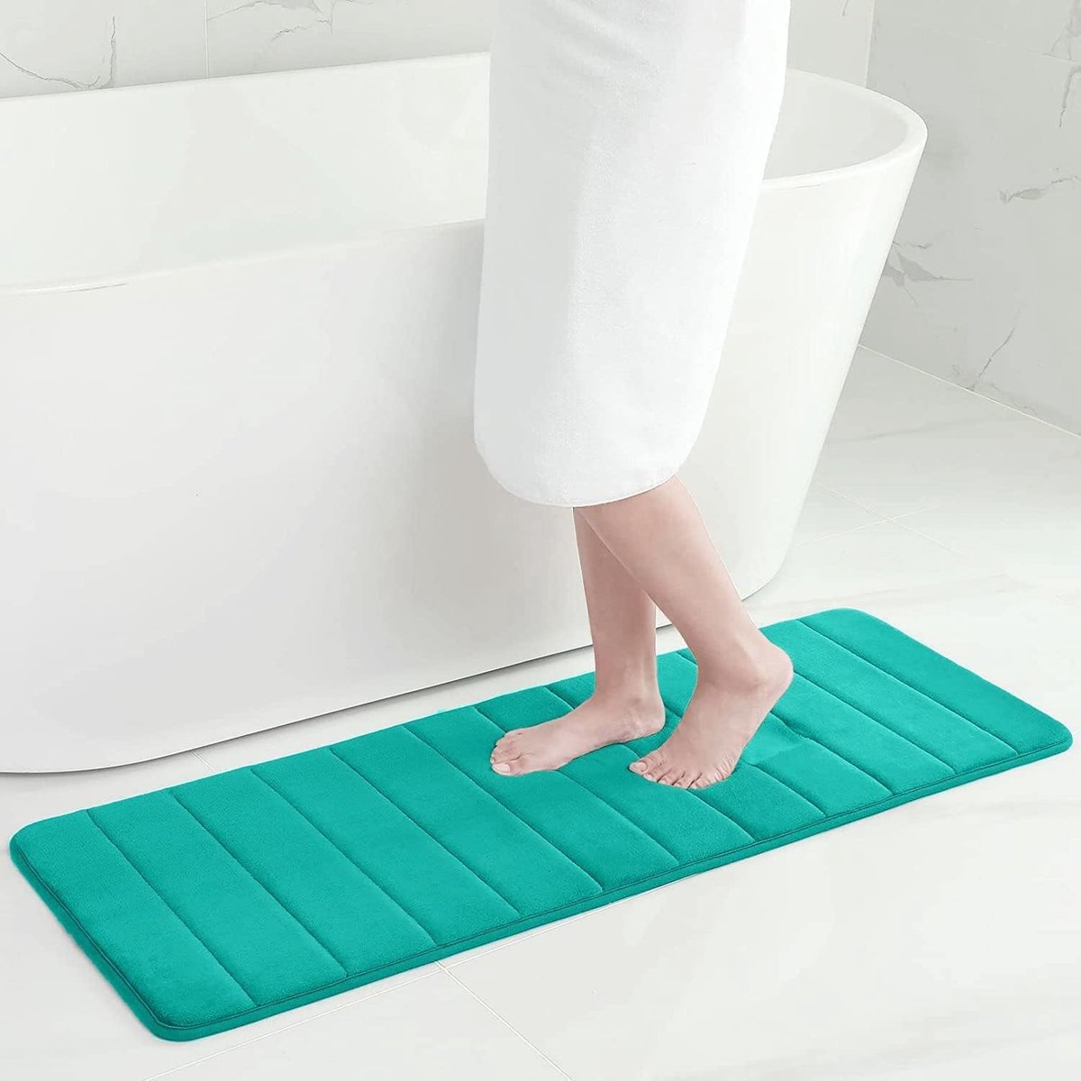 SnelShoppen - Memory Foam Badmat 60 x 120 cm - Absorberend, Antislip, Wasbaar - Peacock Green - Luxe Microfiber Velours - Comfort voor Badkamer, Douch