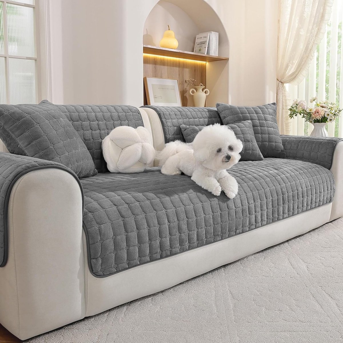 Flanellen Sofa Cover voor 1/2/3/4-zitsbanken, Antislip Hoes, Zacht en Comfortabel, Geschikt voor Chaise Lounge en Meubelhoezen (Donkergrijs, 70x150cm)