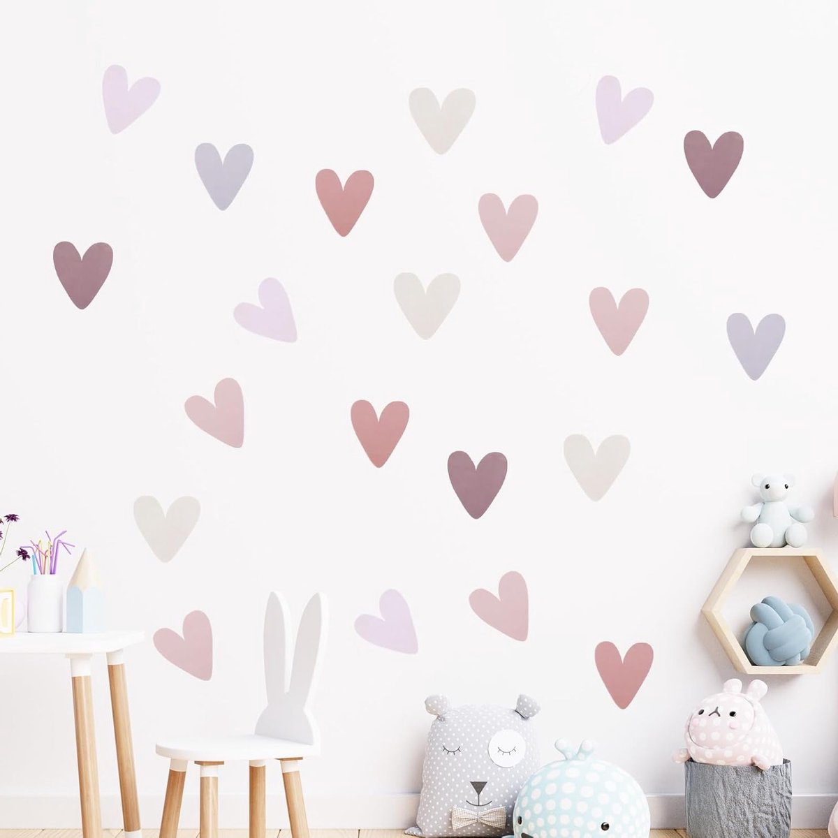 Boho Hartvormige Muurstickers voor Kinderkamers - 72 Stuks PVC Wanddecoratie in Khaki, Groen en Bruin voor Muren, Meubels en Deuren