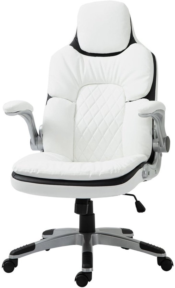 Ergonomische Bureaustoel – Bureaustoel – Kantoorstoel – Werkstoel – Desk Chair – Verstelbare Hoogte – Inklapbare Armleuningen – Kantelbare Rugleuning – Gevoerd PU-Leder – Wit