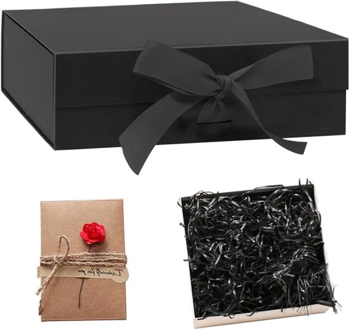 Zwarte geschenkdoos met deksel - Stijlvolle cadeauverpakking - Formaat L 31,2 x 27 x 8 cm