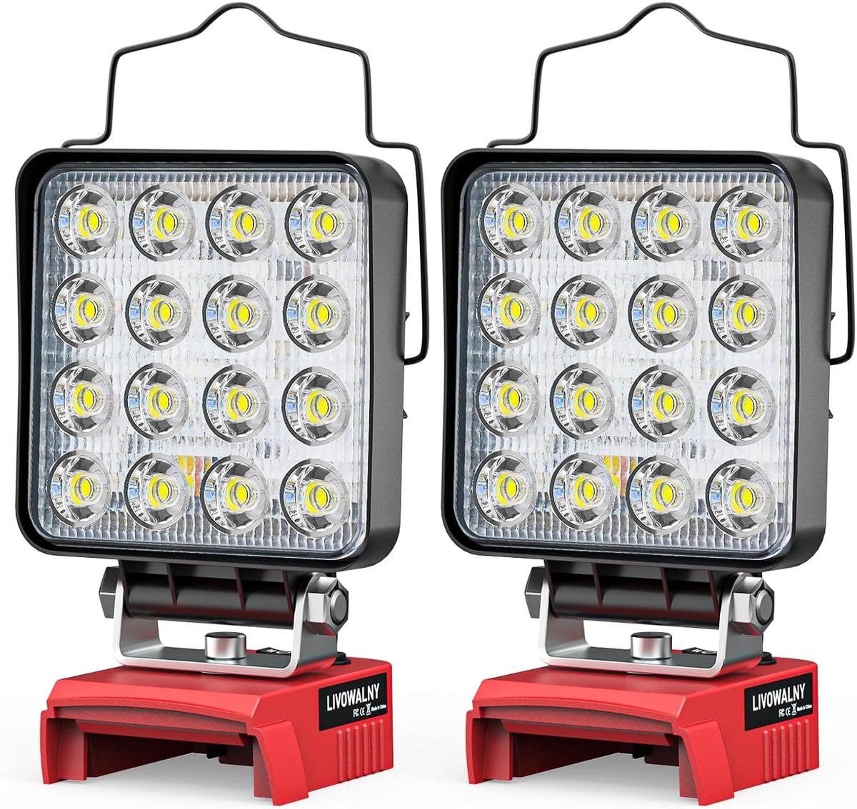 SnelShoppen - Pack van 2 LED Bouwlampen, Batterij Compatibel met 18V, 48W Werklicht met Dubbele Schakelaar, Type C / USB Werklamp voor Garage, Camping