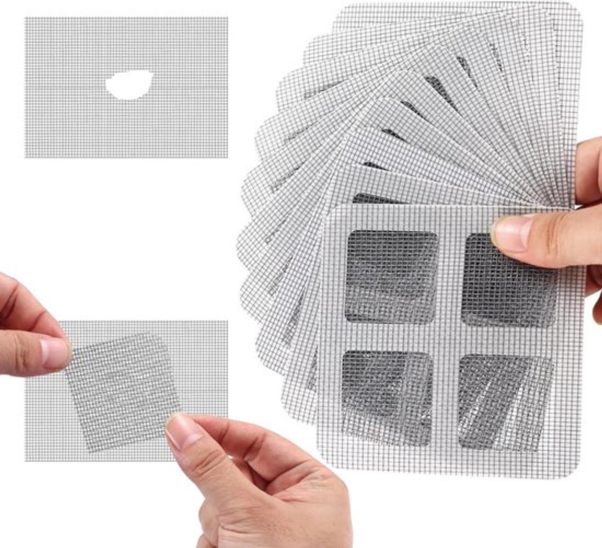 Vliegengaas reparatieset met 30 stuks voor ramen en deuren - Zelfklevende patchwork reparatieband - Muggennet raamrooster en deur reparatieband - Gat plakband inbegrepen