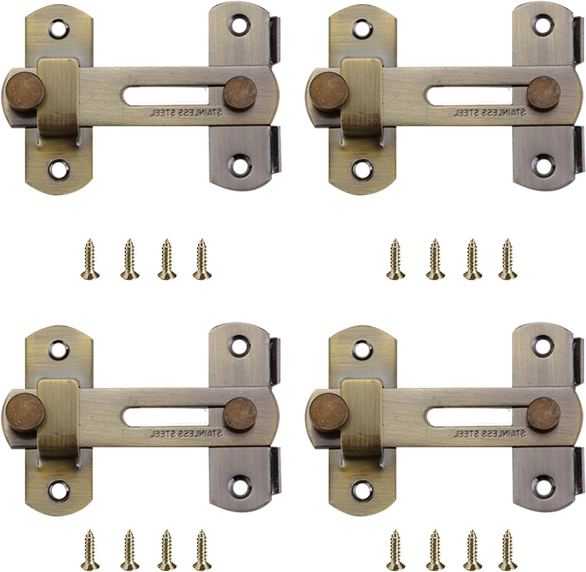 4-delige RVS Deursloten Set, 4 inch Flip Clasp, Veiligheidsdeur Bout, Vouwslot voor Vensters, Kasten en Deuren in Bronskleur